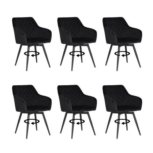 Lot De 6 Carlo-Swi Chaise De Salle À Manger Pivotante En Velours Matelassé- Noir
