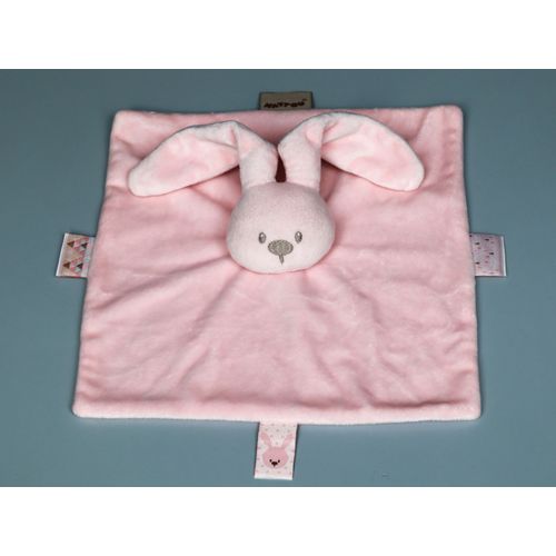 Doudou Lapin Plat Carré Rose Clair Lapidou Nattou