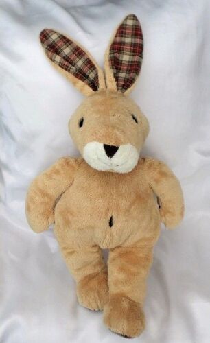 Doudou Peluche Lapin Marron Oreilles Pieds Tissu Carreaux Ajena