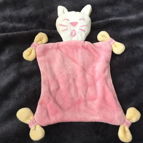 Doudou Plat Rose Chat Noeux Jaune 