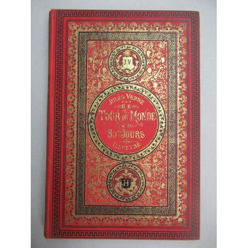 Jules Verne - Hetzel. Cartonnage Aux Initiales Jv/Jh. Le Tour Du Monde En 80 Jours, Illustré. Paris, Hetzel, Sd, (Vers 1890). 1 Vol. Pleine Percaline D'éditeur À Plaque Signée, Très Bel État D'origine