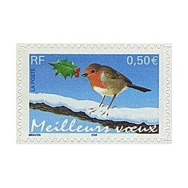 Timbre France Yvert No 3622 Meilleurs voeux, rouge gorge authoadhésif, issu de carnet