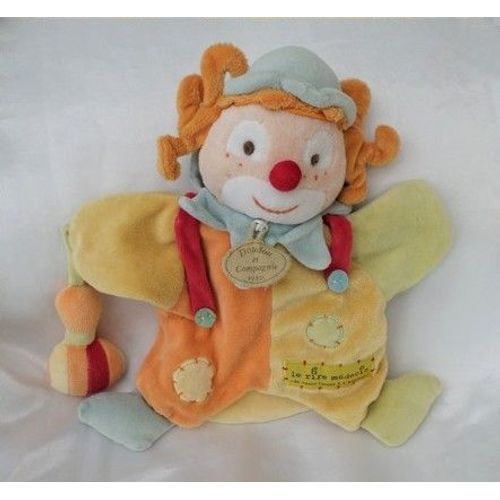 Doudou Plat Marionnette Clown Le Rire Du Médecin Orange Jaune Vert Doudou Et Compagnie