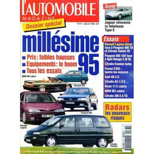 L'automobile Magazine 577 De 1994 Ferrari F3555 Berlinetta,Laguna Rt 2.2d,Xantia Turbo Dx,Peugeot 405 Style Td,Laguna Baccara,Opel Omega 2.0 16v Gl,Peugeot 605 Sli,Evasion Turbo Ct Vsx,Xm 2.5 Td,Merce