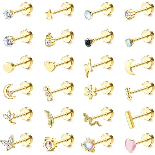 24 X Women's Stainless Steel Earrings ¿ Ear Piercing, Tragus, Cartilage, Helix ¿ Butterfly, Snake, Flower ¿ Jewellery