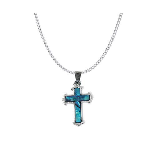 Pendentifs Chaînes "Croix" Nacre Naturelle Bleue