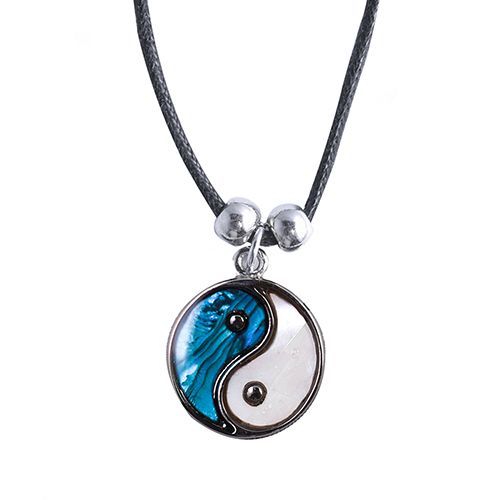 Pendentifs Cordons "Ying-Yang" Nacre Naturelle Bleue Et Blanc