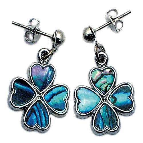 Paire De Boucles D'oreilles Adulte "Trèfle" Nacre Naturelle Bleue