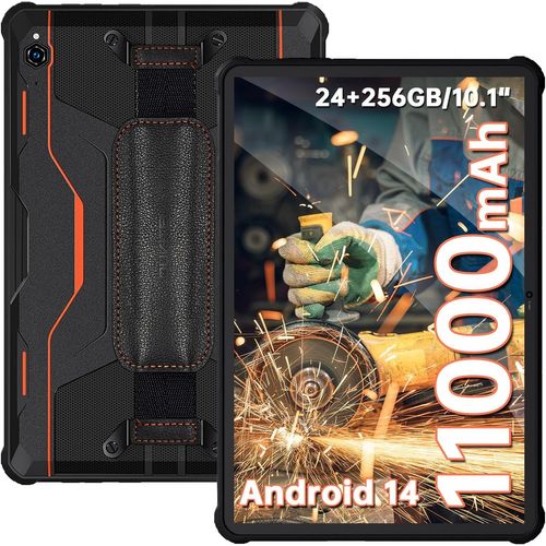 OUKITEL RT9 Tablette Incassable - Android 14 Tablette PC, 11000mAh Tablette Durcie, 24Go+256GO(TF 1To) 10.1''HD Tablette Tactile, IP68/IP69K,16MP/Octa-Core/Double SIM 4G/WiFi 5G/OTG/Face ID/GPS,Orange