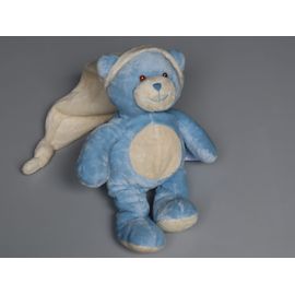 Doudou Ours Peluche Bleu Bonnet Blanc Écru Gipsy