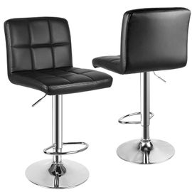 Chaises De Bar, Lot De 2, Tabourets Hauts, Hauteur Réglable, Revêtement En Pu, Rotatif Sur 360°, Avec Dossier Et Repose-Pieds, Pied Chromé, Noir