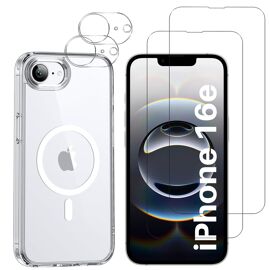 Coque pour iPhone 16e et 2 Verres Trempé écran et 2 Protections Caméra - Cercle magnétique intégré Phonillico®