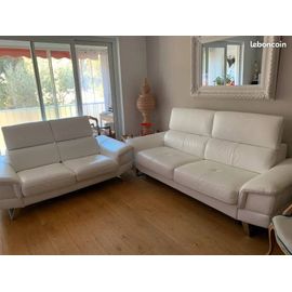 Canapé En Cuir Blanc De Cuir Onvertible: 3 Places Plus Un Fixe