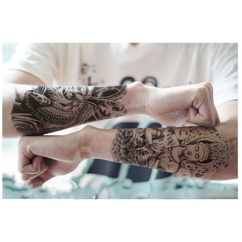 Autocollant De Tatouage Temporaire De Bouddha Pour Hommes, Faux Tatouage Temporaire De Styliste, Grands Tatouages 3d 