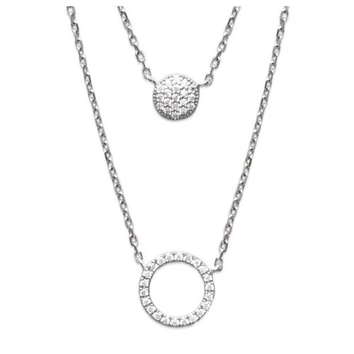 Collier Deux Rangs Pastille Et Anneau Pavé Zirconium Argent Massif 925°°°Rhodié