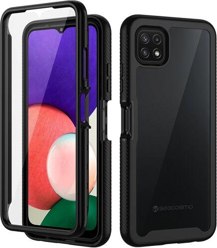 CAUC-Coque pour Samsung Galaxy A22 5G, Coque Intégrale Antichoc Housse avec Protection écran 360° Full Body Protection Étui Bumper Robuste Transparent Intégrale - Noir