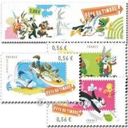Fête Du Timbre : Personnages Dessins Animés Looney Tunes Série Complète Plus Un Année 2009 N° 4338 4339 4340 4341 Yvert Et Tellier Luxe