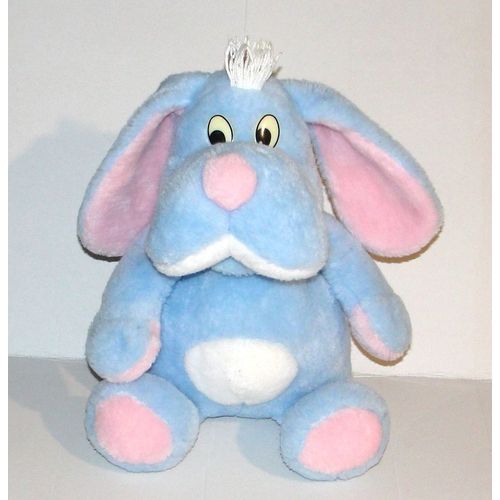 Peluche Chien Bleu Rose Ventre Blanc Nounours 30 Cm