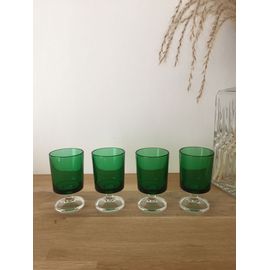 Vintage-Lot De 4 Verres À Liqueur "Vert Bouteille"-Luminarc-Modèle Cavalier