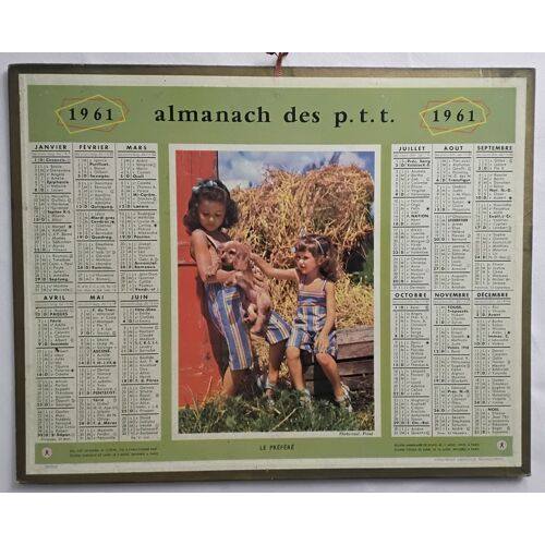 Calendrier Almanach Des Ptt Annee 1961 : Fillettes Et Chien