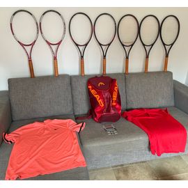 7 Raquettes Head Prestige (2 Liquid Metal/4, 2 Prestiges S/2, 3 Prestige Tour/2) Sac À Dos Head Rouge 2 Tee Shirts Nike L 7 Antivibateurs: (3 Gamma Shockbuster Ii, 2 Head, 2 Wilson)