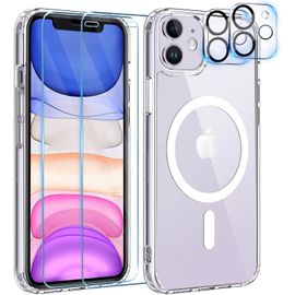 Coque Silicone Transparente Compatible Magsafe + Verres Trempes Et Protections Camera Arriere X2 Pour Iphone 11 Little Boutik©