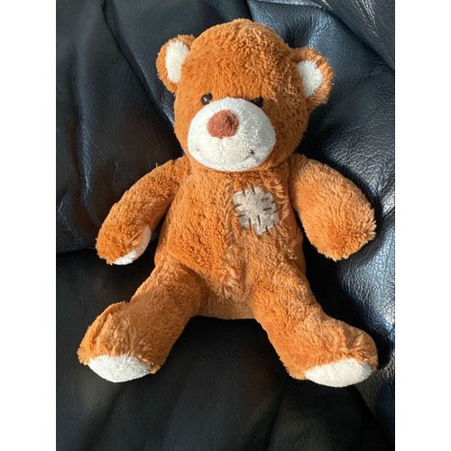 Doudou Peluche Ours Marron Roux Patch Nicotoy  Assis 18 Cm