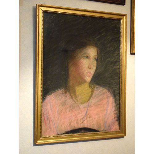 Portrait Jeune Fille Pastel Début Xxe Signé Delage