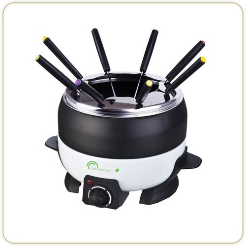 Hamiltion-8260 Happy Fondue 8-Appareil À Fondue 8 Personnes-Caquelon Anti-Adhésif Grande Contenance 2 Litres-Puissance 800 W-Noir & Blanc