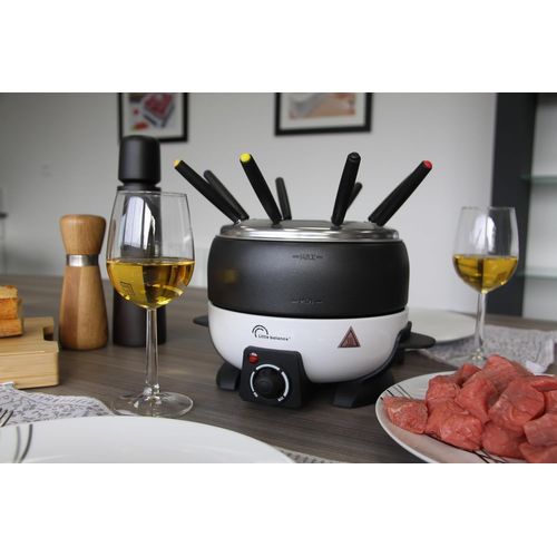 8260 Happy Fondue 8 - Appareil à fondue 8 personnes - Caquelon anti-adhésif grande contenance 2 litres - Puissance 800 W - Noir & Blanc