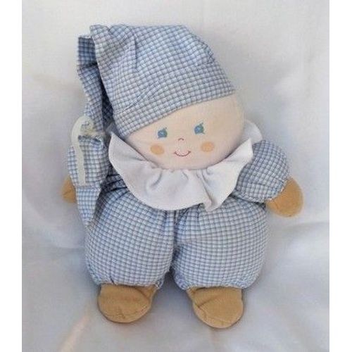 Doudou Peluche Lutin Vichy Bleu Col Blanc Grelot Ajena