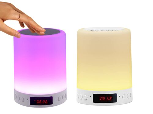 Réveil LED rechargeable avec lampe tactile, Bluetooth et modes de couleur