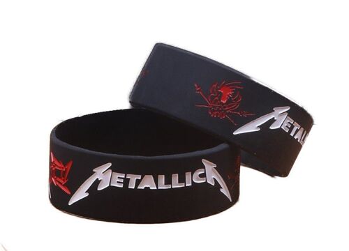 1 Bracelet Silicone Groupe Metallica Noir Blanc Et Rouge Rock Roll Heavy Metal Homme Femme Ado