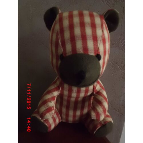 Ours Vintage En Toile De Jute Rouge Et Ecru