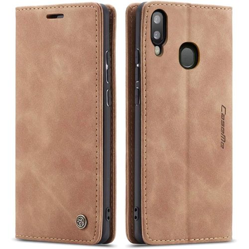 Coque Compatible Avec Samsung Galaxy A20e,Anti-Choc Housse En Cuir Premium Flip Case Portefeuille Etui,Marron