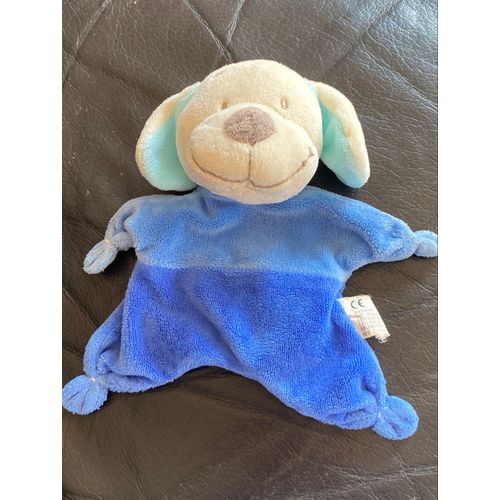 Doudou Plat Chien Bleu Et Blanc Nicotoy 15cm 