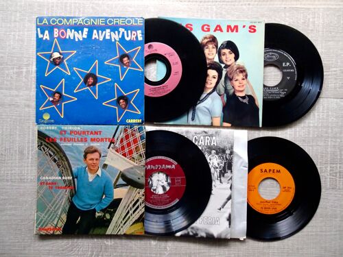 Lot De 4 Disques (45 Tours) De Variétés: *La Compagnie Créole (La Bonne Aventure) *Les Gam's (Il A Le Truc...) *Robert Thirion (Et Pourtant...) *Jean-Paul Cara (La Feria)