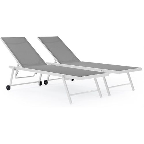 Lot De 2 Bains De Soleil Textilène Aluminium 'jolia' - Gris / Blanc