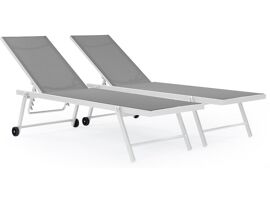 Lot De 2 Bains De Soleil Textilène Aluminium 'jolia' - Gris / Blanc