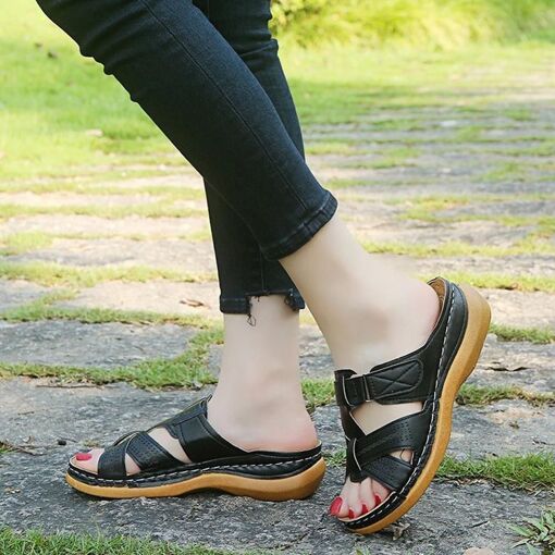 Sandales Orthopédiques Femme été - Bout Ouvert, Semelle Anti-dérapante, Support Voûte Plantaire - Confort Marche