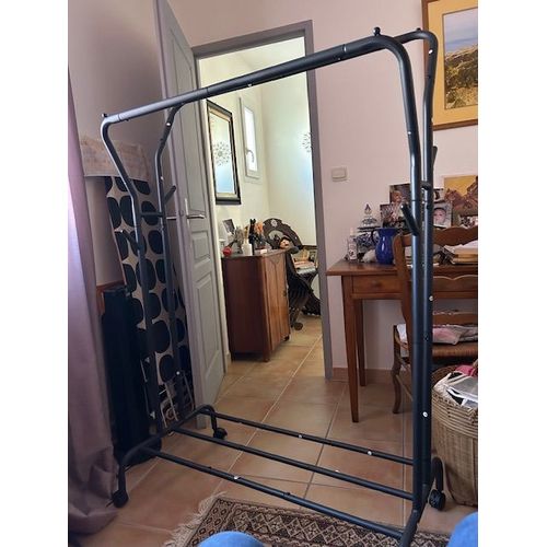 Portant à vêtements SONGMIGS avec roulettes double barre porte manteau en acier charge 100 KG Largeur 103,5 cm