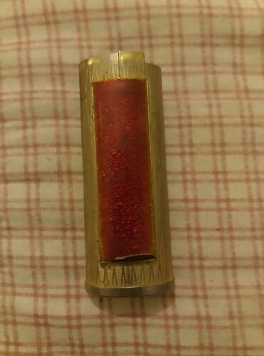 Porte Briquet Émaillé Rouge En Métal Doré Vintage Années 70.
