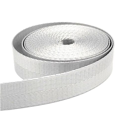 AnseTendance - 25mm x 10 mètres de sangle 1mm en polyester brillant à chevrons pour créations couture anse bandoulière sac à dos à main banane tote-bag fait main couleur : Gris argent