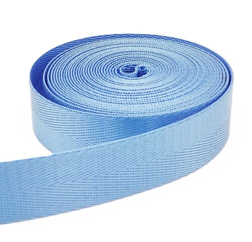 AnseTendance - 25mm x 10 mètres de sangle 1mm en polyester brillant à chevrons pour créations couture anse bandoulière sac à dos à main banane tote-bag fait main couleur : Bleu clair