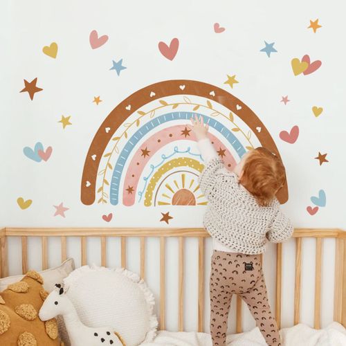 Stickers Muraux Arc en Ciel Le coeur Bohèmes - Stickers Mural Décoration Murale Chambre Enfants Bébé Pépinière Salon