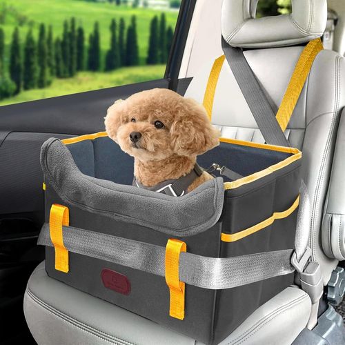 Threedokke Siège Auto Pour Chien, Siège Auto Surélevé Stable Pour Petits Chiens, Siège Auto Pliable Et Imperméable Pour Chien Avec Laisse De Sécurité À Clipser Pour Siège Arrière Et Avant