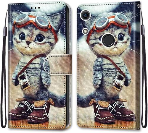 Coque Pour Huawei Honor 8a / Y6 2019, Etui En Cuir Pu Portefeuille Housse Coque Avec 360 Degres Silicone Antichoc Protection Cover Cuir Pochette Magnetique Und Flip Bequille (Chat 1)