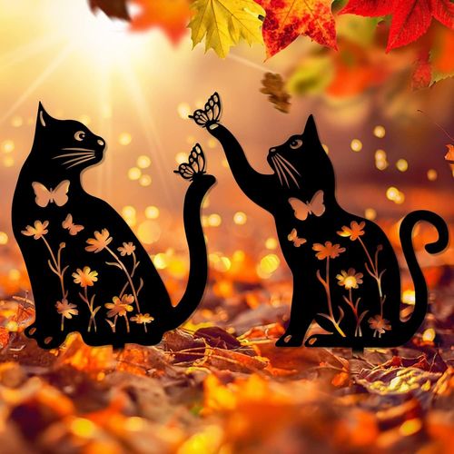 2 Paquet Décoration De Jardin Pour Chat En Métal - Aqsacokiya - Piquets De Jardin Décoratifs - Décoration Extérieure De Chat