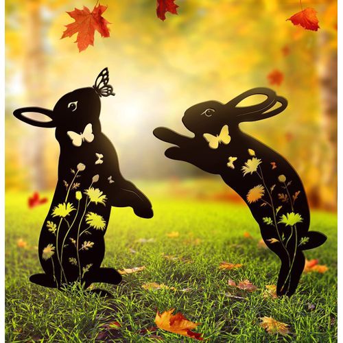Lot De 2 Décorations De Jardin En Forme De Lapin En Métal - Aqsacokiya -Décoration De Jardin - Décoration Extérieure De Lapin