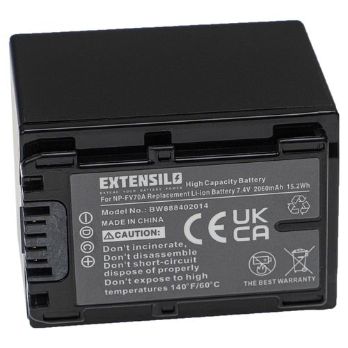 EXTENSILO Batterie remplacement pour Sony NP-FV70, NP-FV90, NP-FV60, NP-FV70A pour appareil photo, reflex numérique (2060mAh, 7,4V, Li-ion, noir)